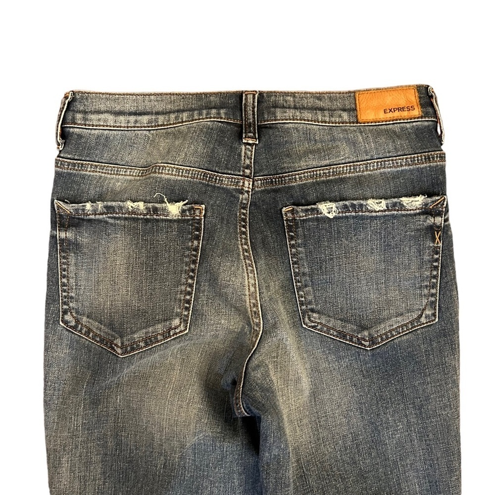 Express Girlfriend High Rise Denim Jeans Women’s SZ 0 in Ripped Medium Wash - Picture 7 of 11